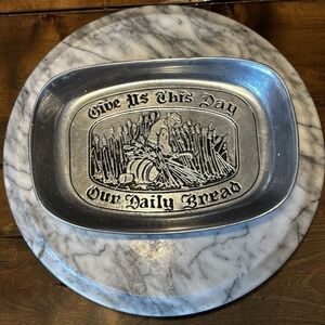 VTG 1970s 70s Wilton Armetale Pewter Bread Tray Give Us This Day Our Daily Bread